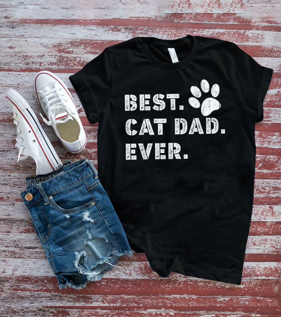 Best Cat Dad Ever Father's Day Mens Paw Prints T-Shirt