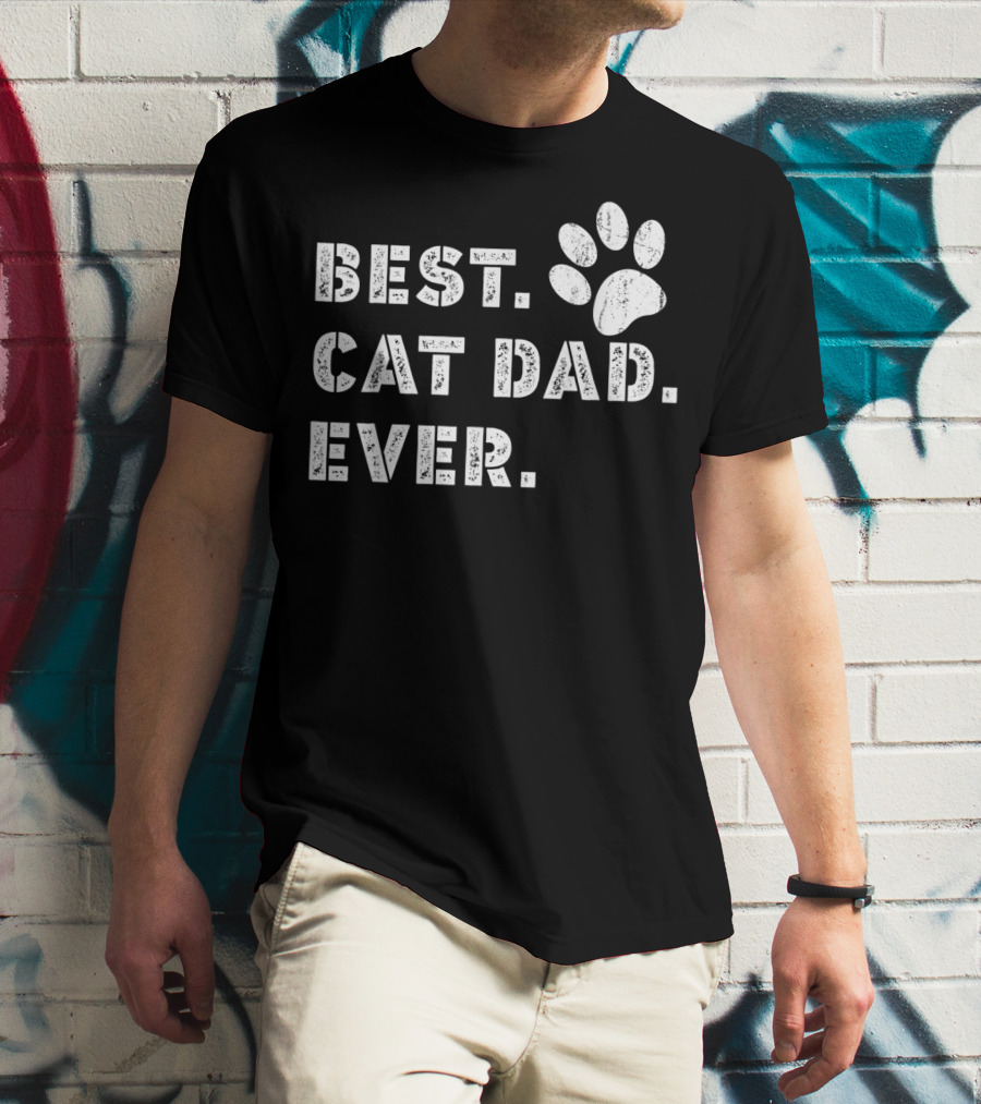 Best Cat Dad Ever Father's Day Mens Paw Prints T-Shirt