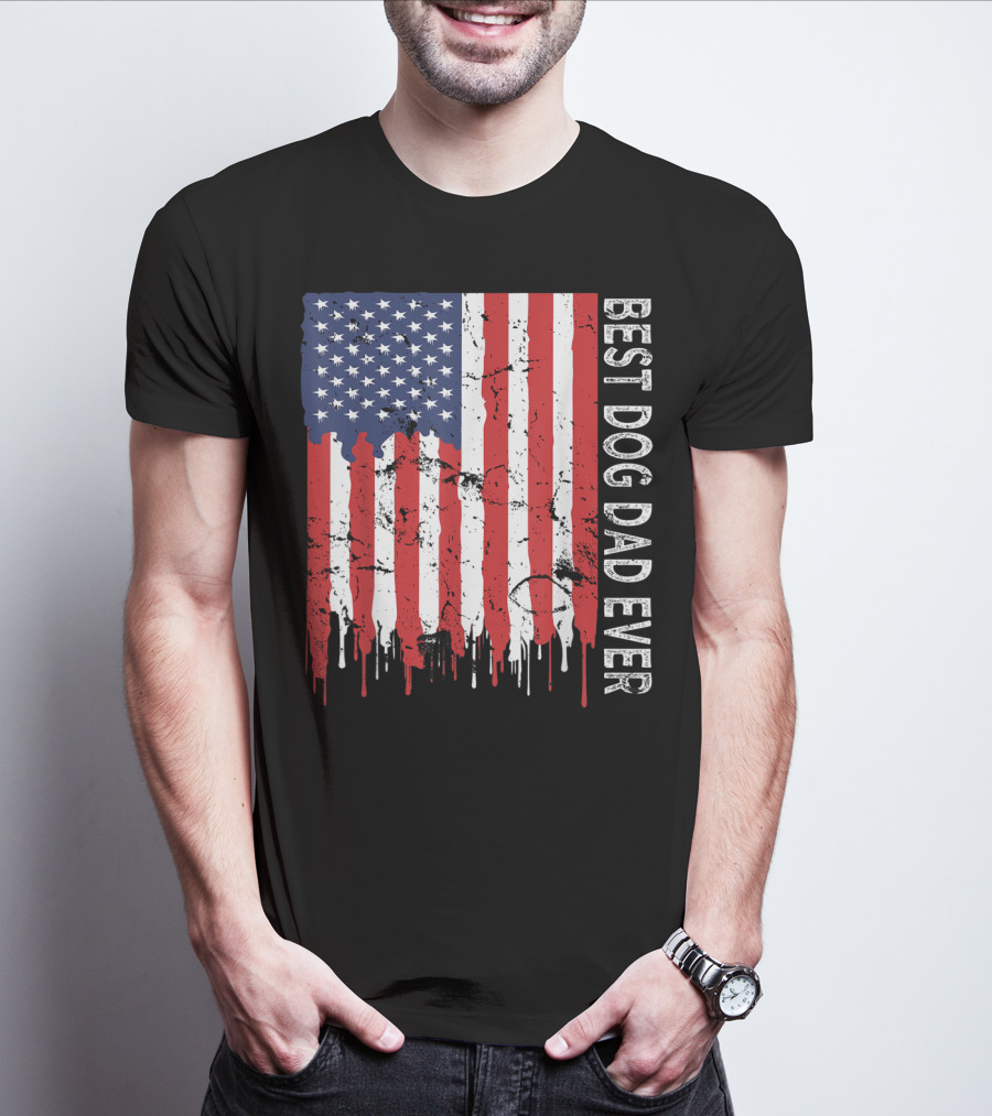Best Dog Dad Ever American Flag Mens T-Shirt