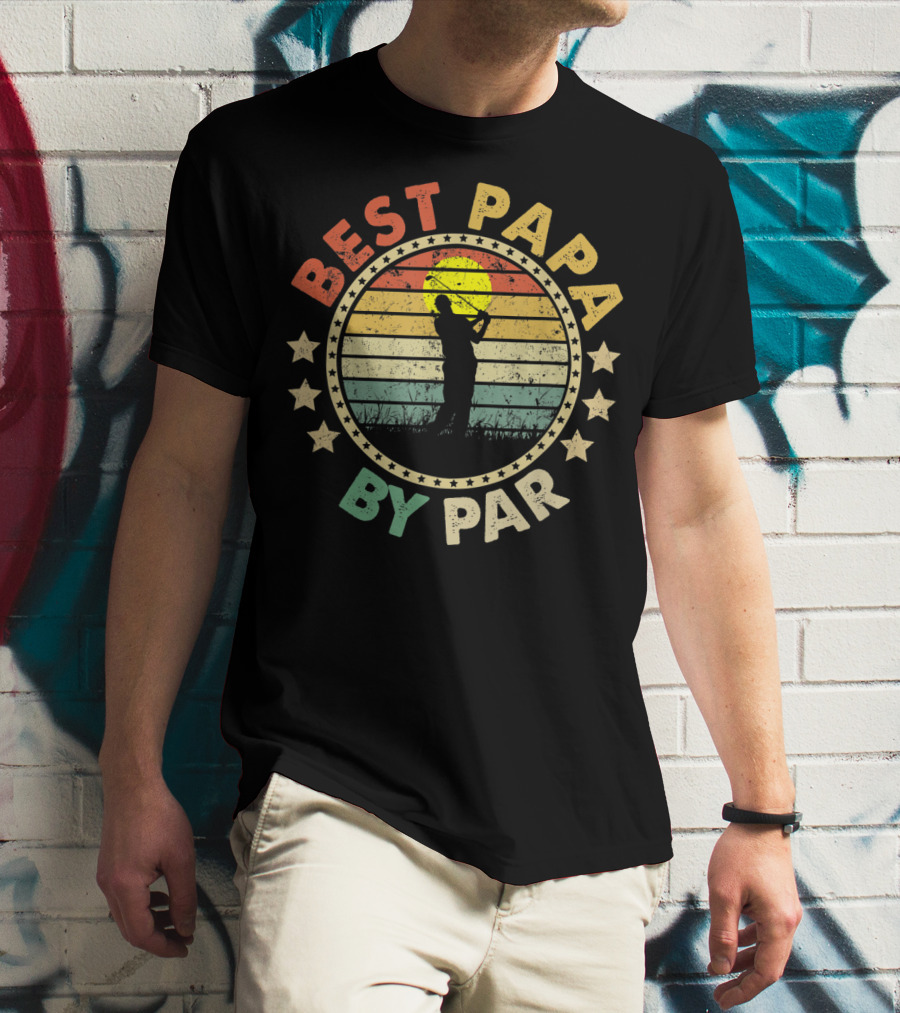Best Papa By Par Retro Golf Sunset Father's Day Men's T-Shirt