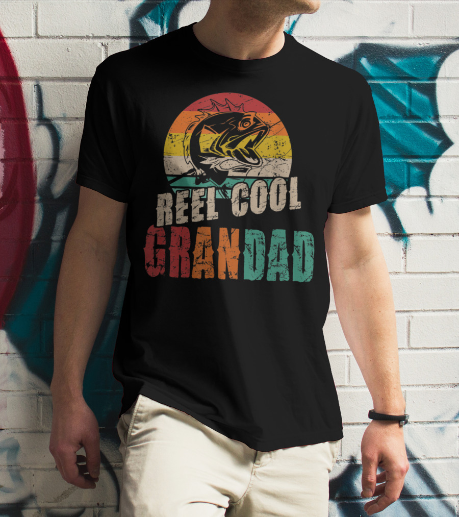Reel Cool Grandad Vintage Fisherman Retro Fishing Sunset T-Shirt
