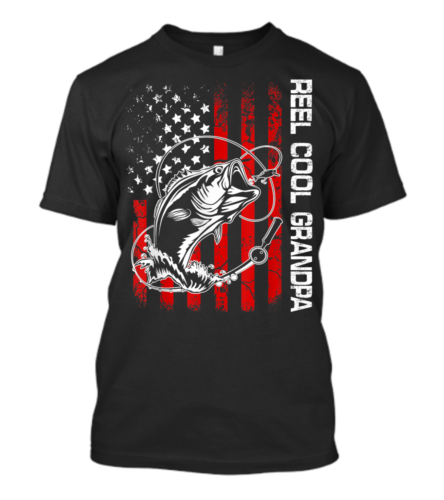 Reel Cool Grandpa American Flag Fishing Bass T-Shirt