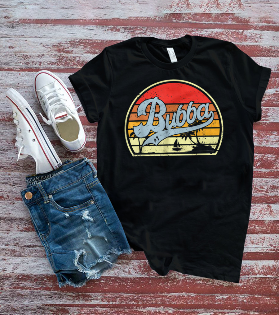 Bubba Retro Sunset Sailboat Palm Trees T-Shirt