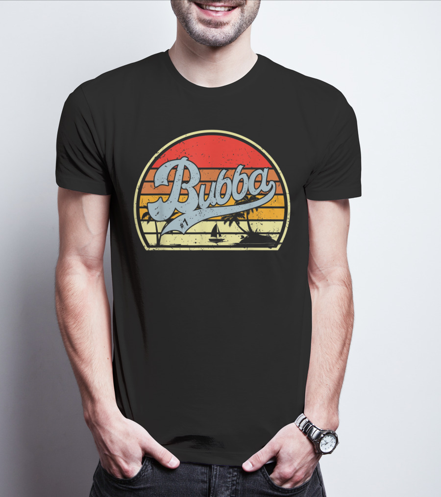 Bubba Retro Sunset Sailboat Palm Trees T-Shirt