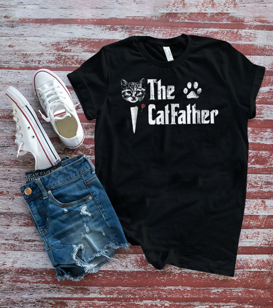The CatFather Cat Paw Print Rose Face T-Shirt