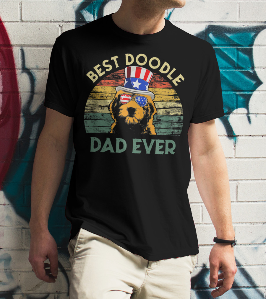 Best Doodle Dad Ever Patriotic Vintage Dog T-Shirt
