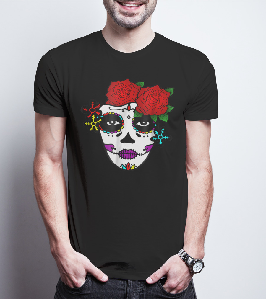Mexican Day Of The Dead Colorful La Catrina With Roses T-Shirt