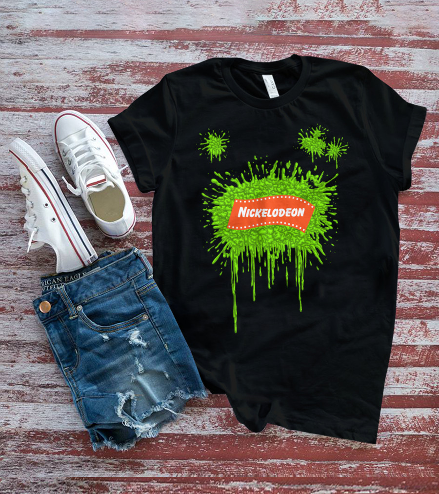 Nickelodeon Classic Green Slime Splat Logo With Orange Text T-Shirt