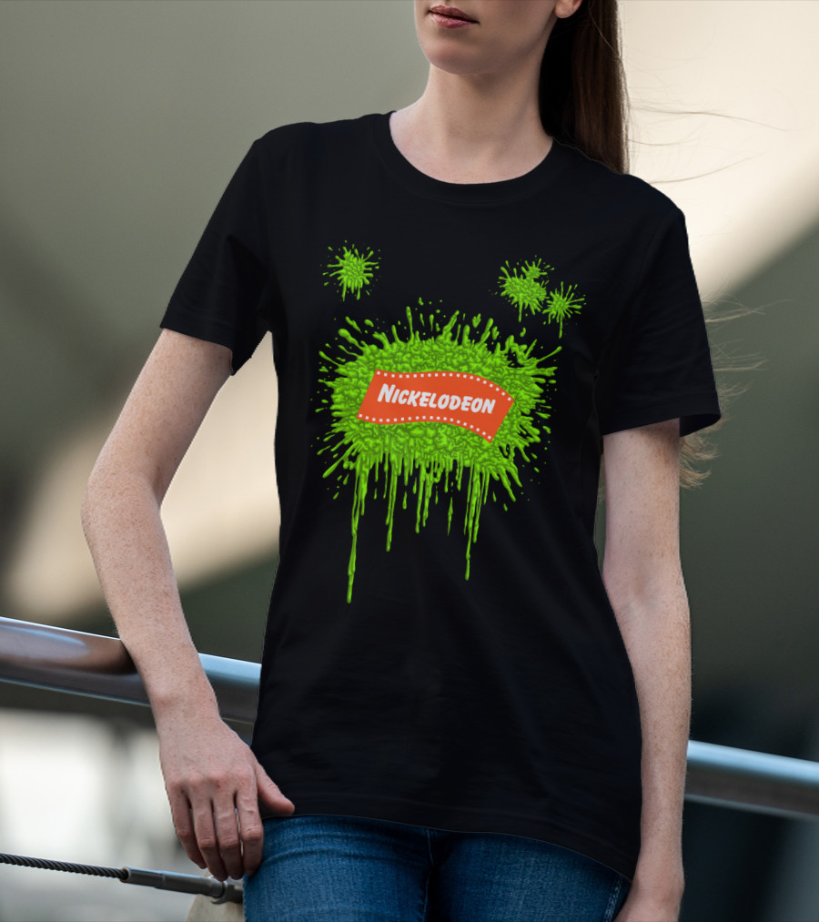 Nickelodeon Classic Green Slime Splat Logo With Orange Text T-Shirt