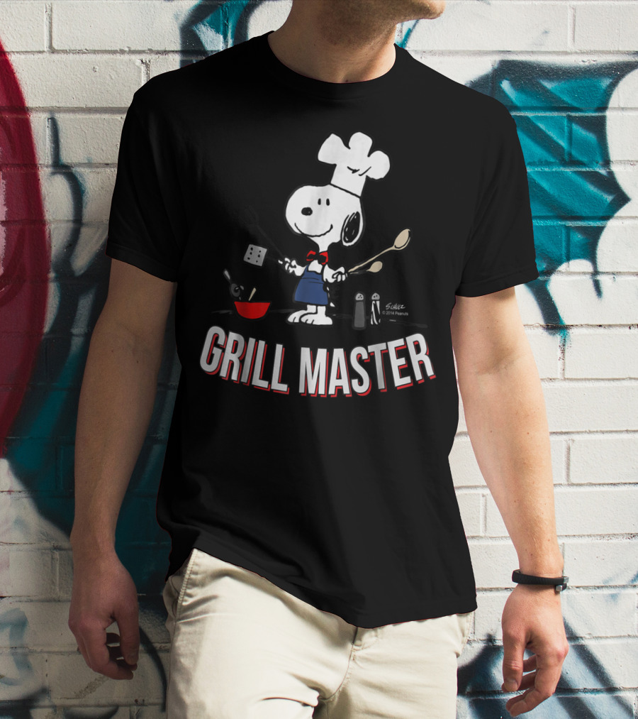 Snoopy Chef In Hat With Utensils And Grill Master Text T-Shirt