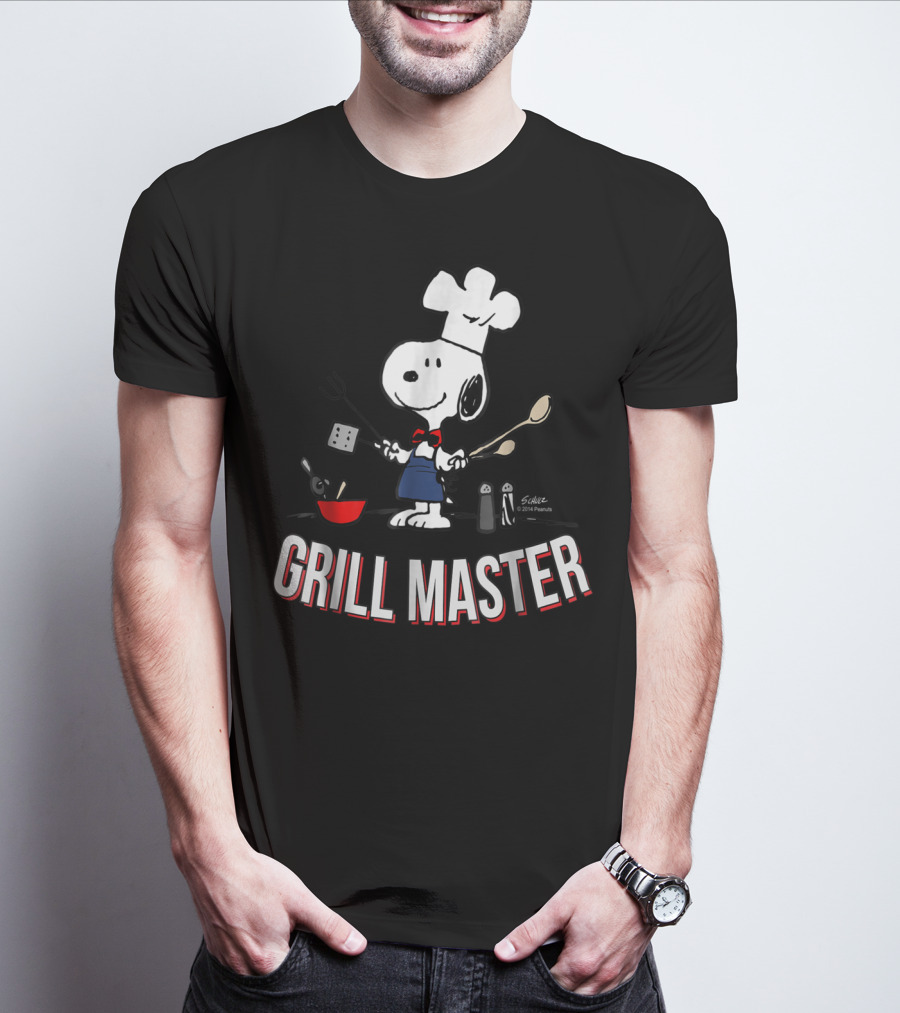 Snoopy Chef In Hat With Utensils And Grill Master Text T-Shirt