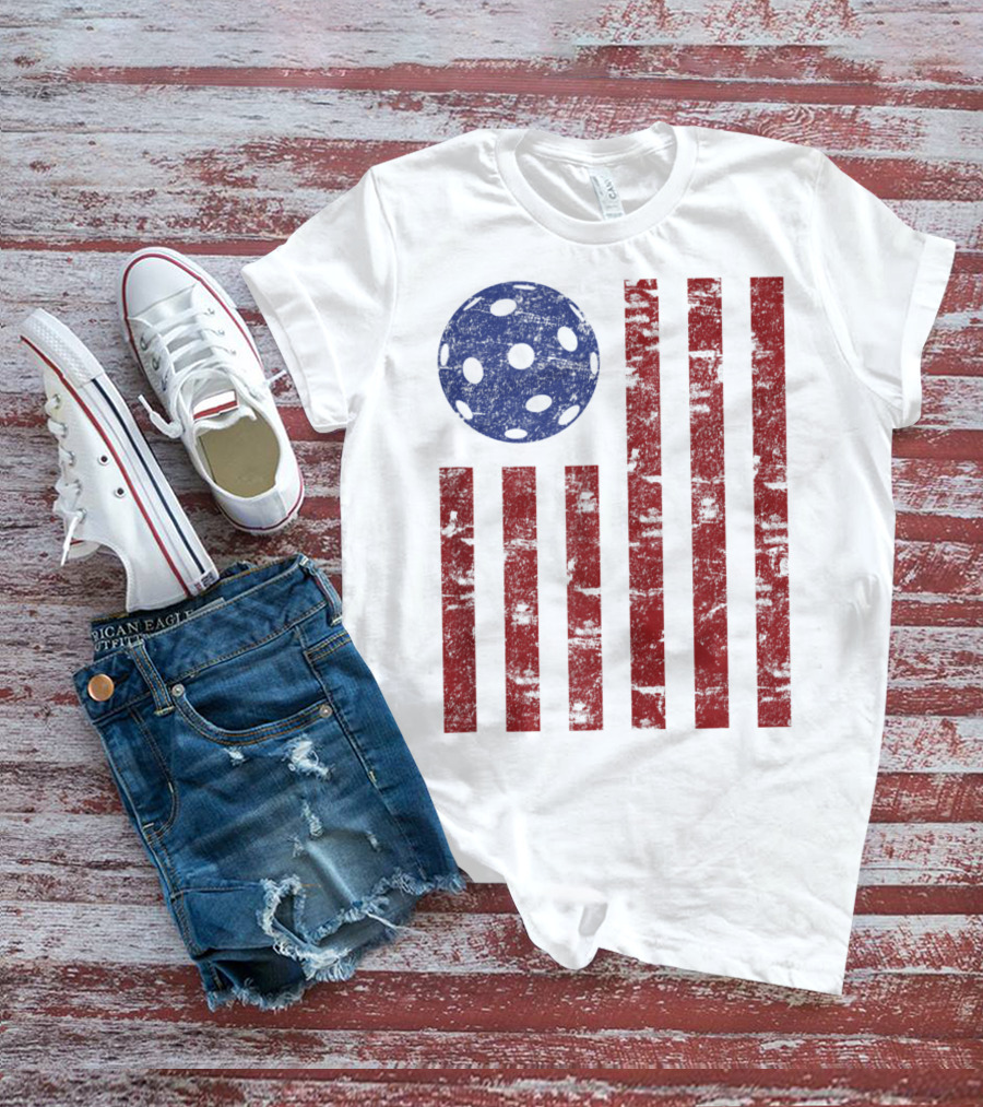 Patriotic American Pickleball Vintage Distressed Flag T-Shirt