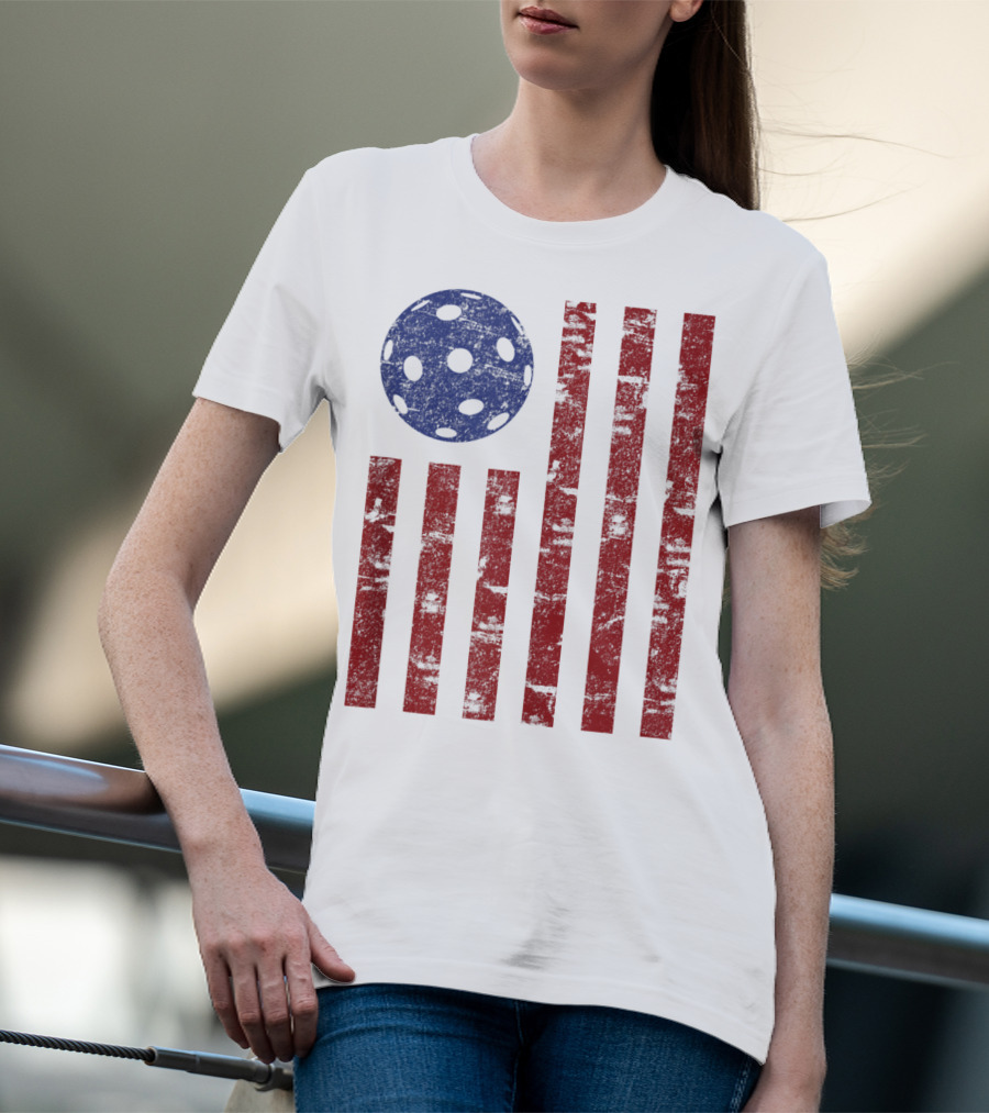 Patriotic American Pickleball Vintage Distressed Flag T-Shirt