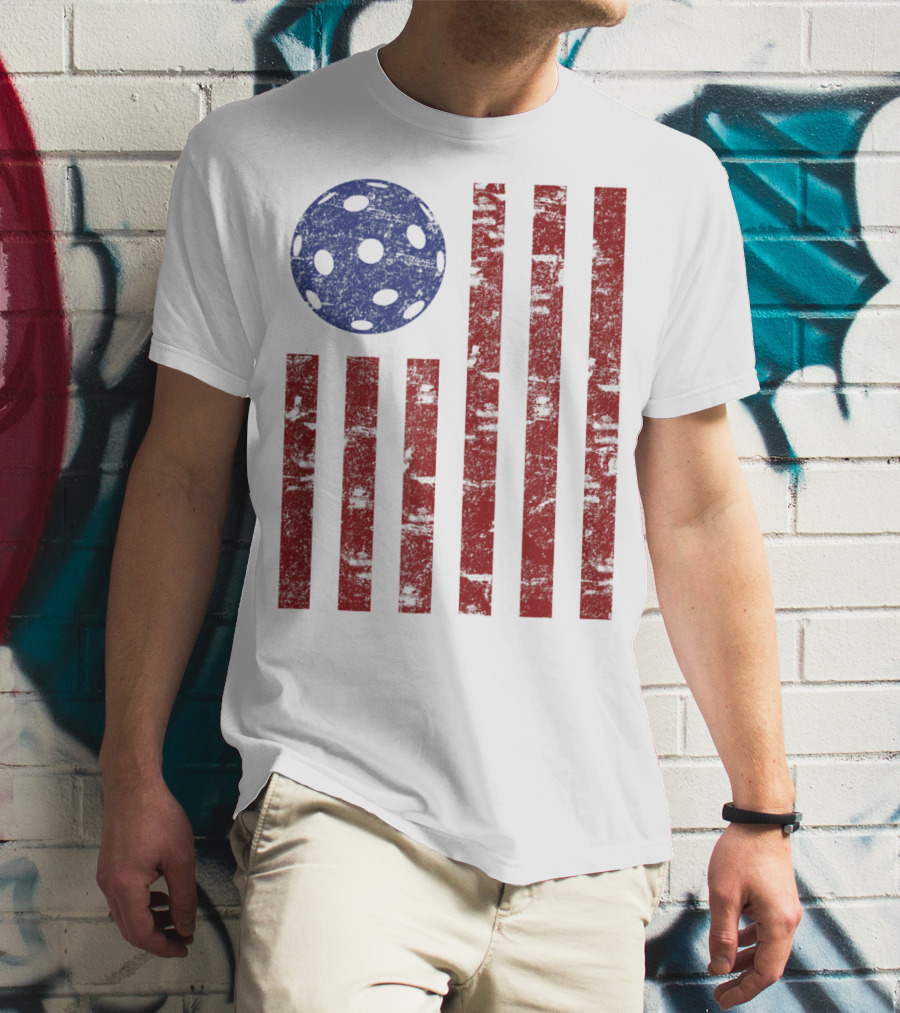 Patriotic American Pickleball Vintage Distressed Flag T-Shirt