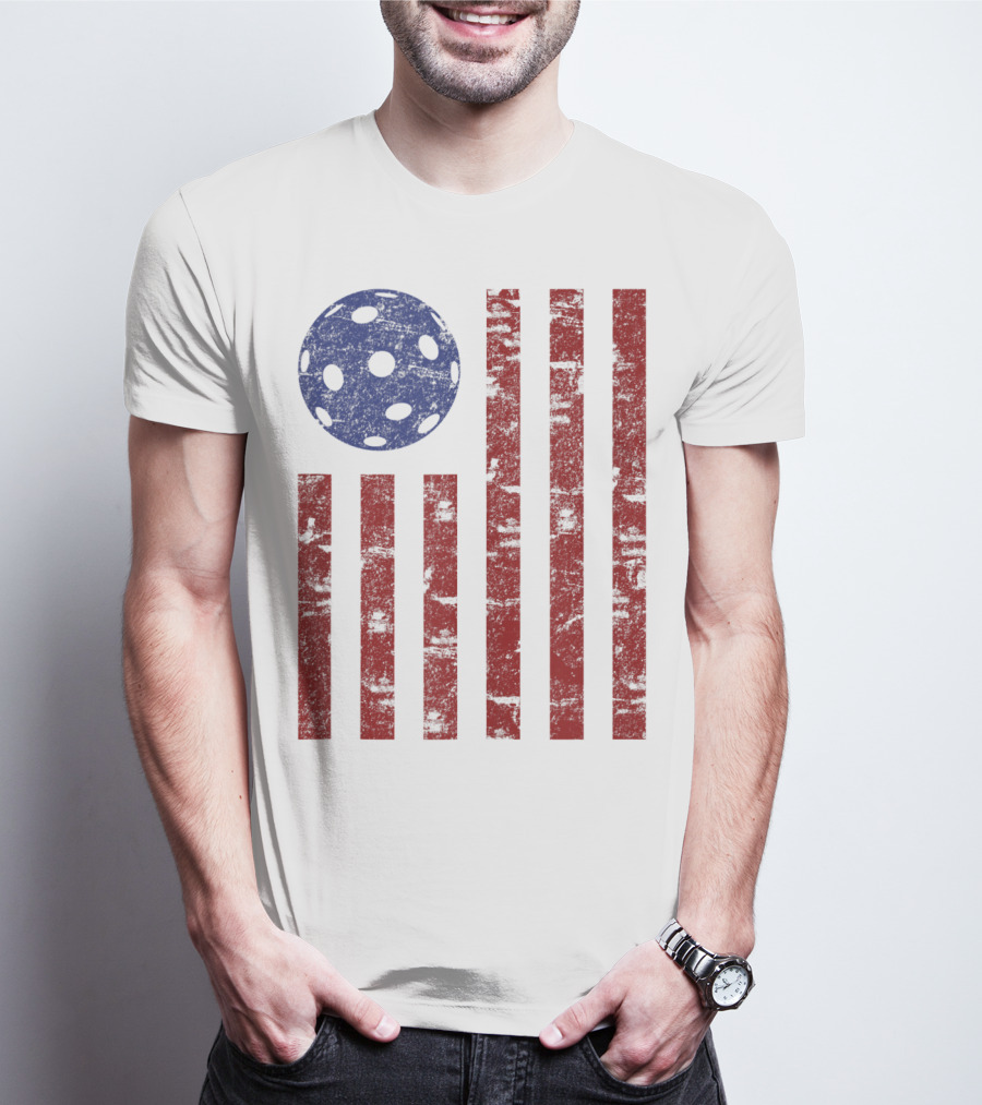 Patriotic American Pickleball Vintage Distressed Flag T-Shirt