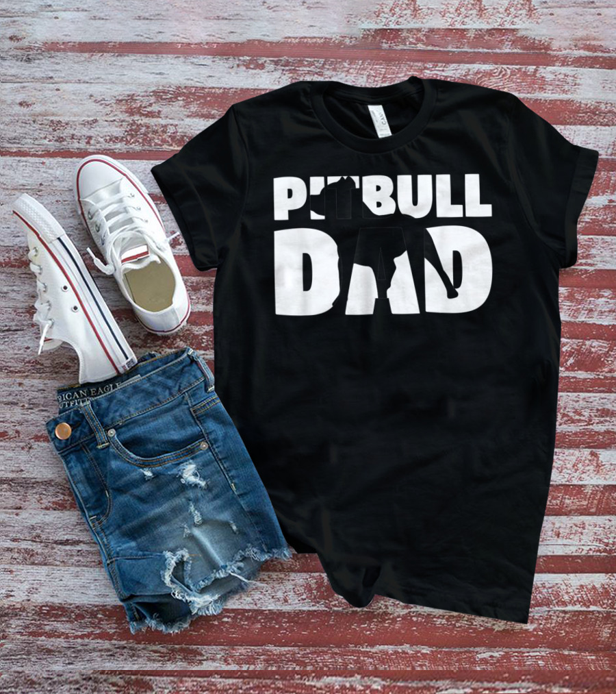 Pitbull Dad Silhouette Dog Father T-Shirt