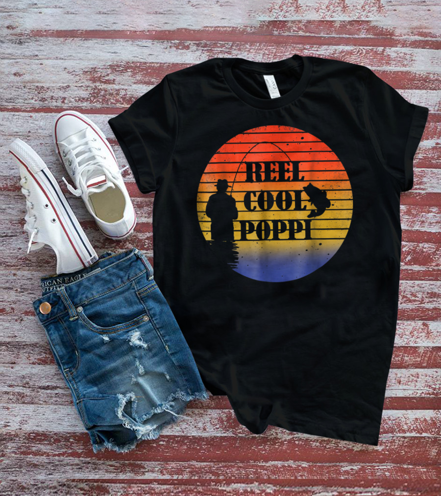 Reel Cool Poppi Silhouette Fishing Vintage Sunset T-Shirt