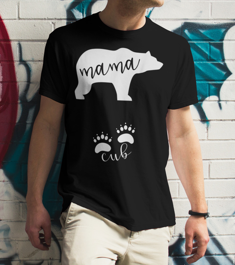 Mama Bear Pregnancy Announcement With Cub Paws T-Shirt