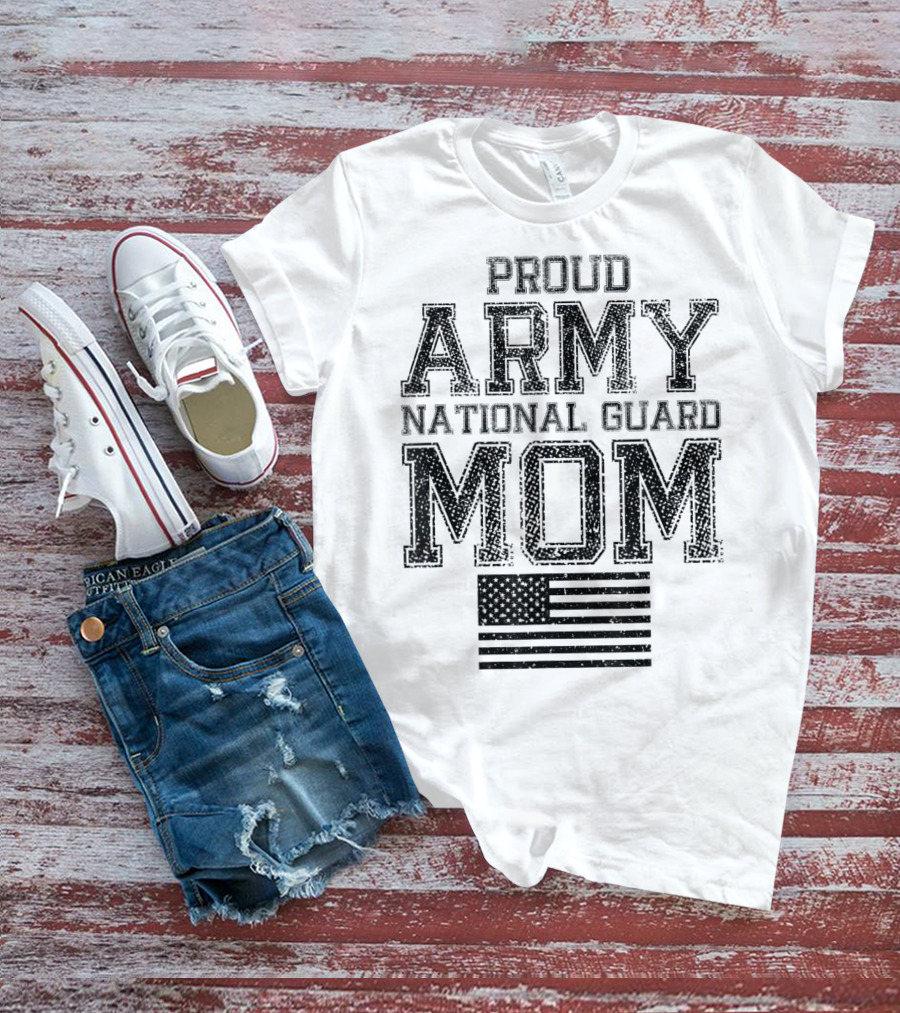 Proud Army National Guard Mom American Flag US Military T-Shirt