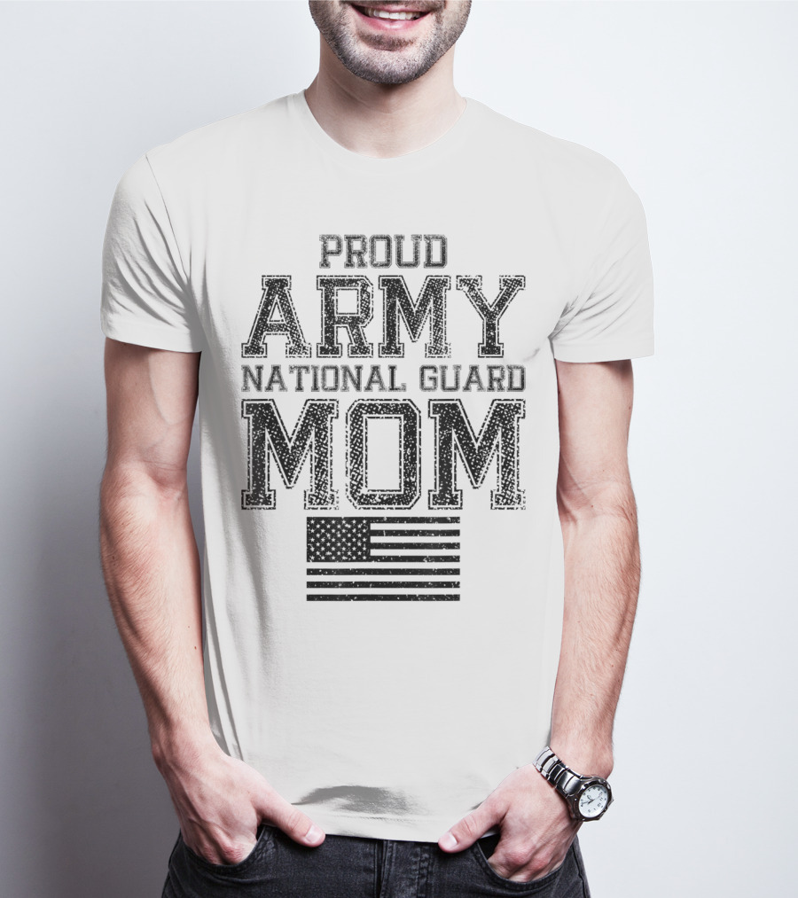 Proud Army National Guard Mom American Flag US Military T-Shirt