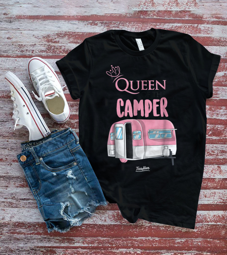 Queen Of The Camper TeesHive Pink Trailer T-Shirt