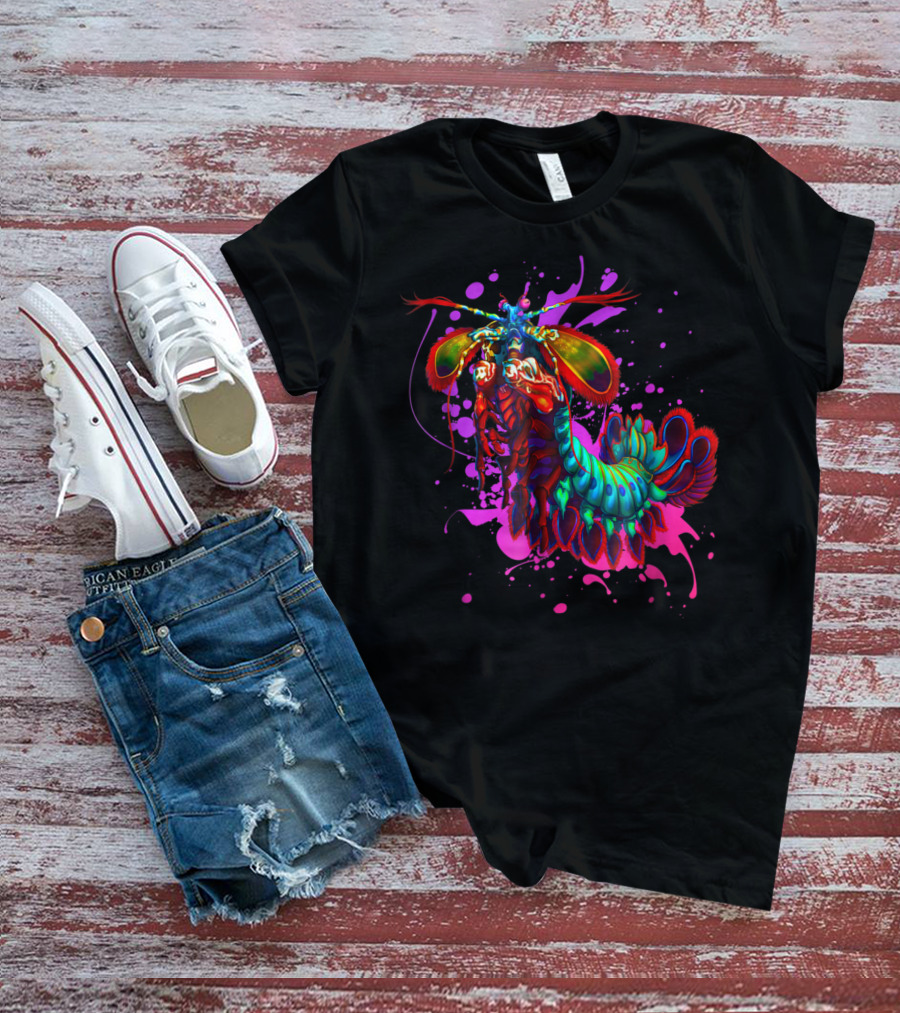 Rainbow Peacock Mantis Shrimp Pink And Purple Splash T-Shirt