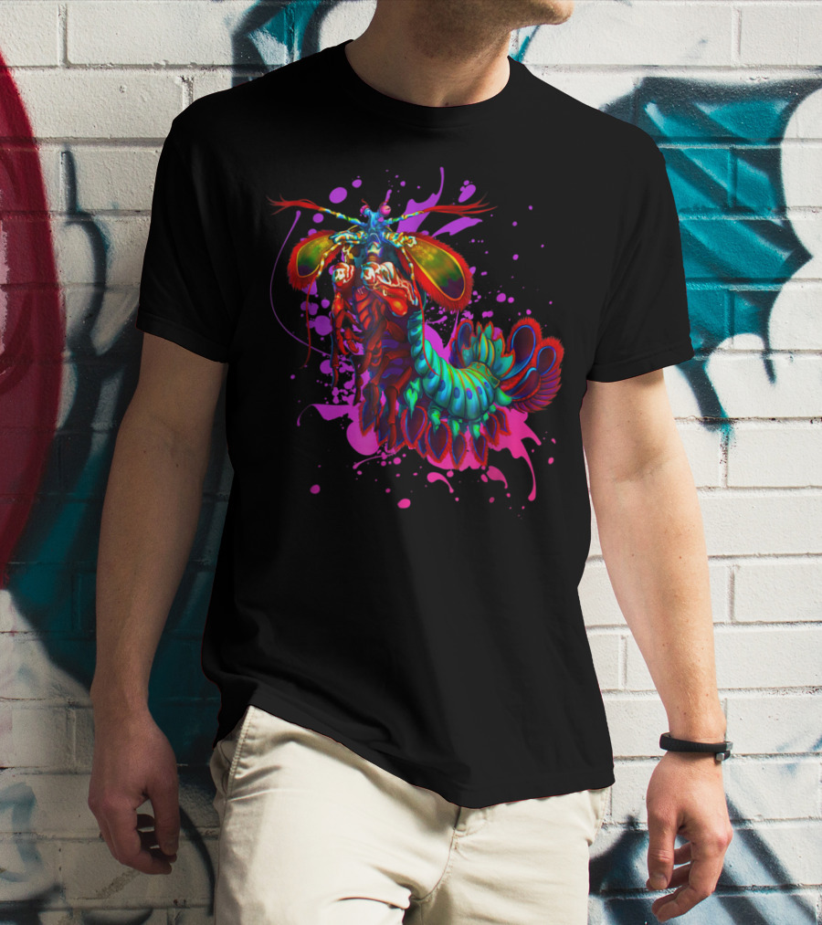 Rainbow Peacock Mantis Shrimp Pink And Purple Splash T-Shirt