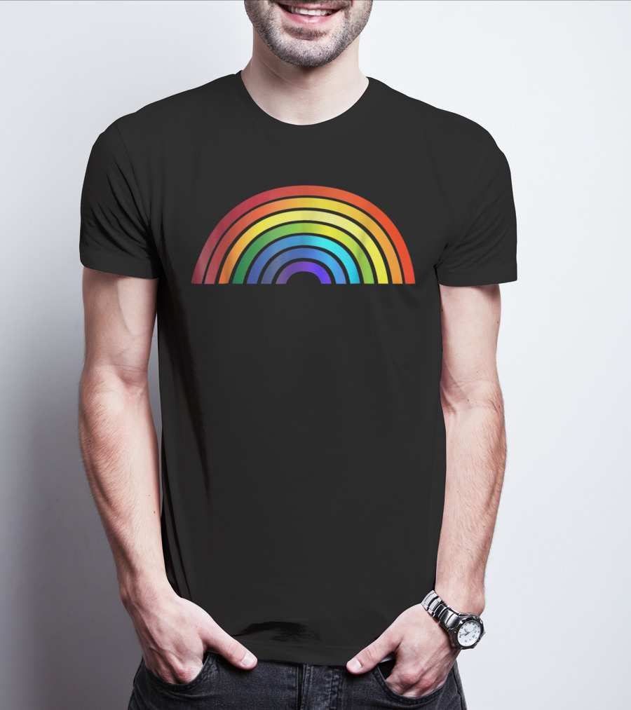 Rainbow Glossy Style Basic Simple Stripe T-Shirt
