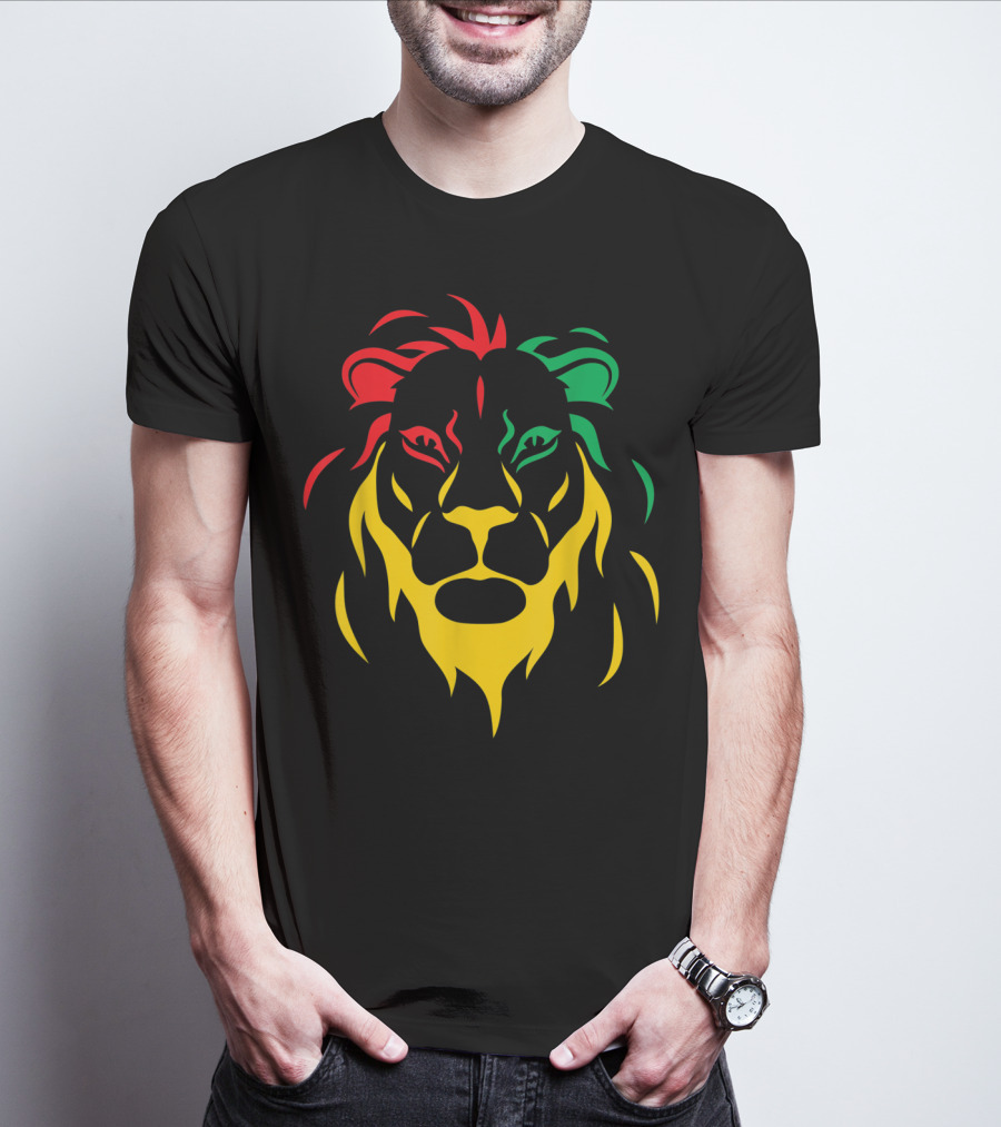 Rastafari Reggae Lion Head In Rasta Colors T-Shirt