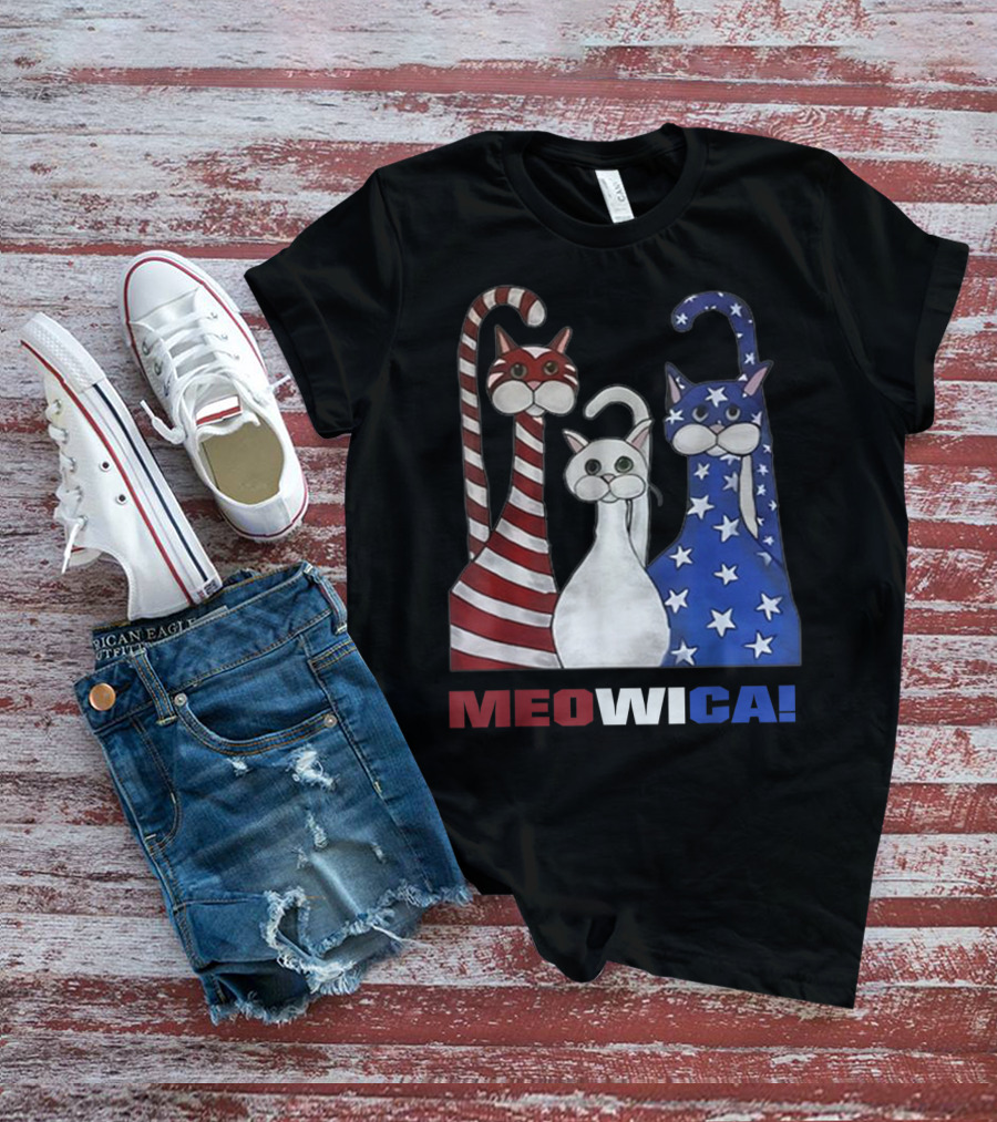 MEOWICA Red White Blue Cat American Flag Patriotic T-Shirt