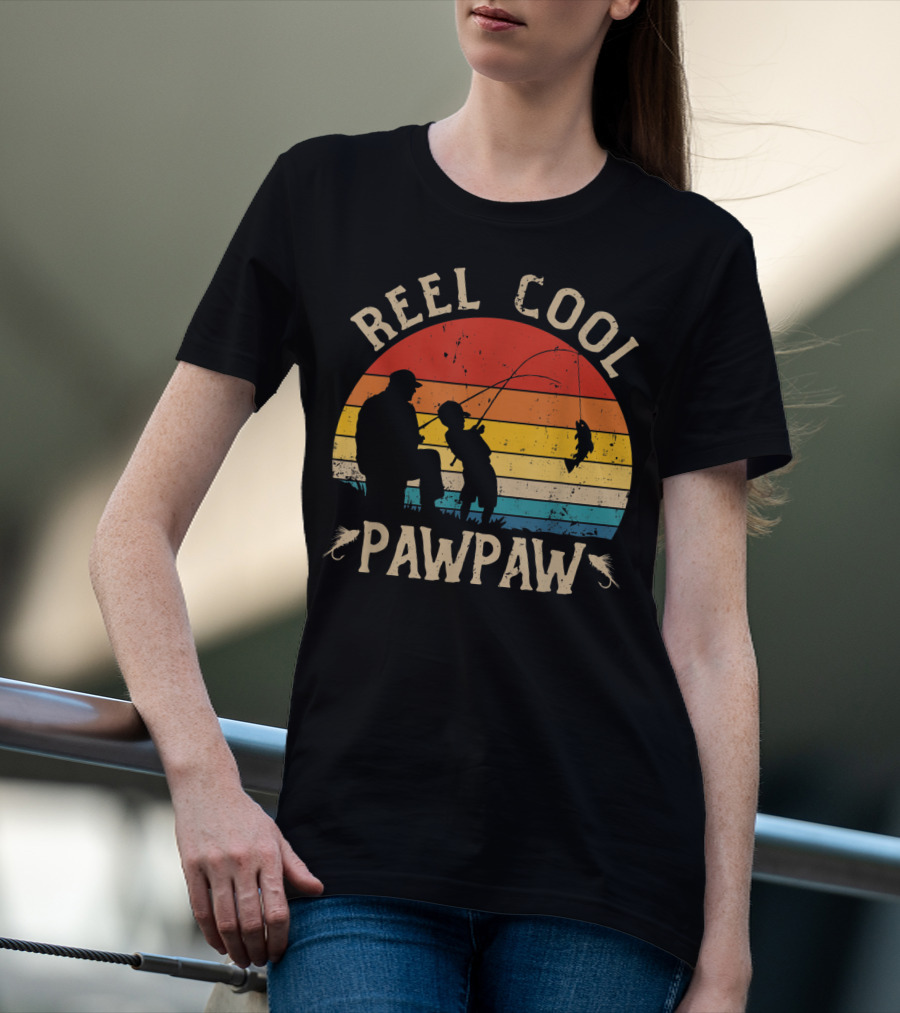 Reel Cool Pawpaw Vintage Silhouette Fishing Scene T-Shirt