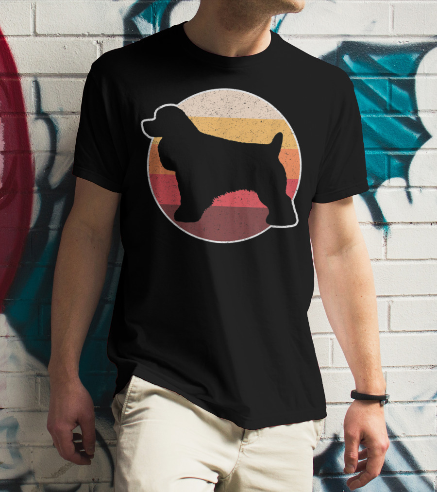 Retro Vintage Cocker Spaniel Dog Lovers Silhouette Circle Stripes T-Shirt