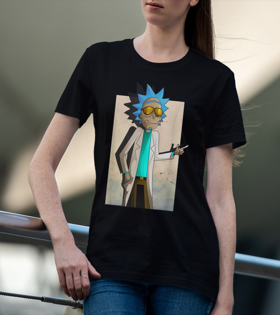 Rick And Morty Cool Rick Ricklantis Golden Sunglasses White Lab Coat T-Shirt