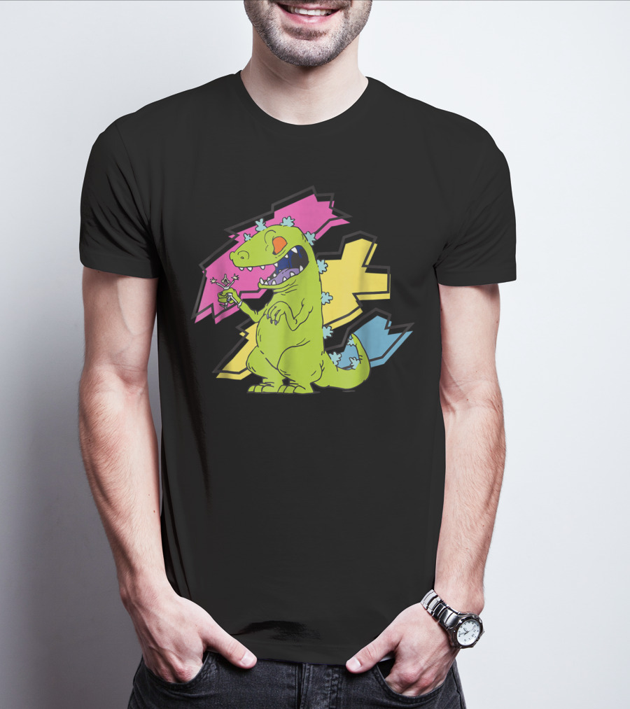 Rugrats Reptar Shreds Colorful Electric Background T-Shirt