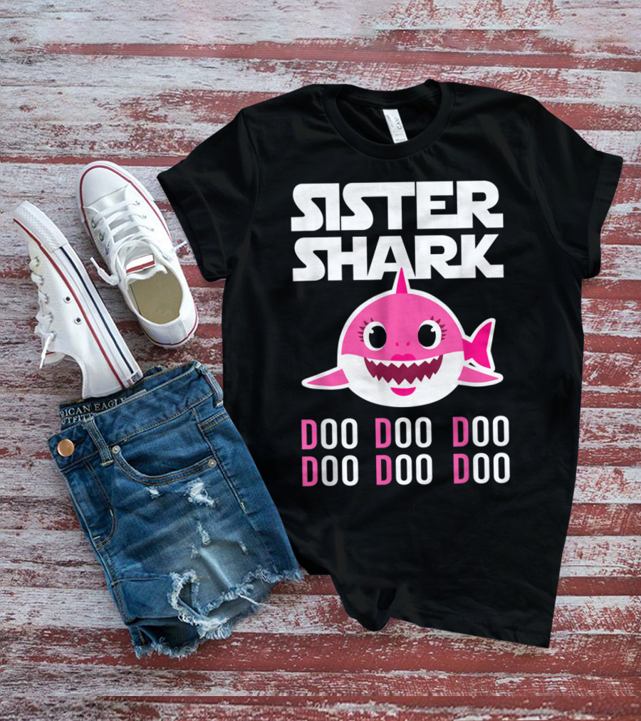 Sister Shark Doo Doo Doo Pink Cartoon T-Shirt