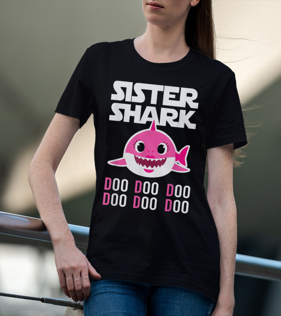 Sister Shark Doo Doo Doo Pink Cartoon T-Shirt