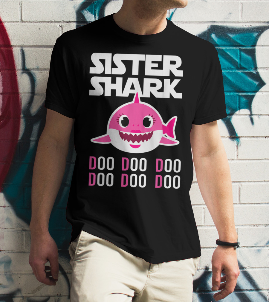Sister Shark Doo Doo Doo Pink Cartoon T-Shirt