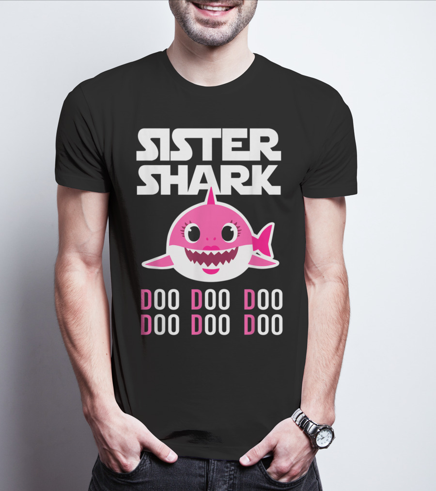 Sister Shark Doo Doo Doo Pink Cartoon T-Shirt
