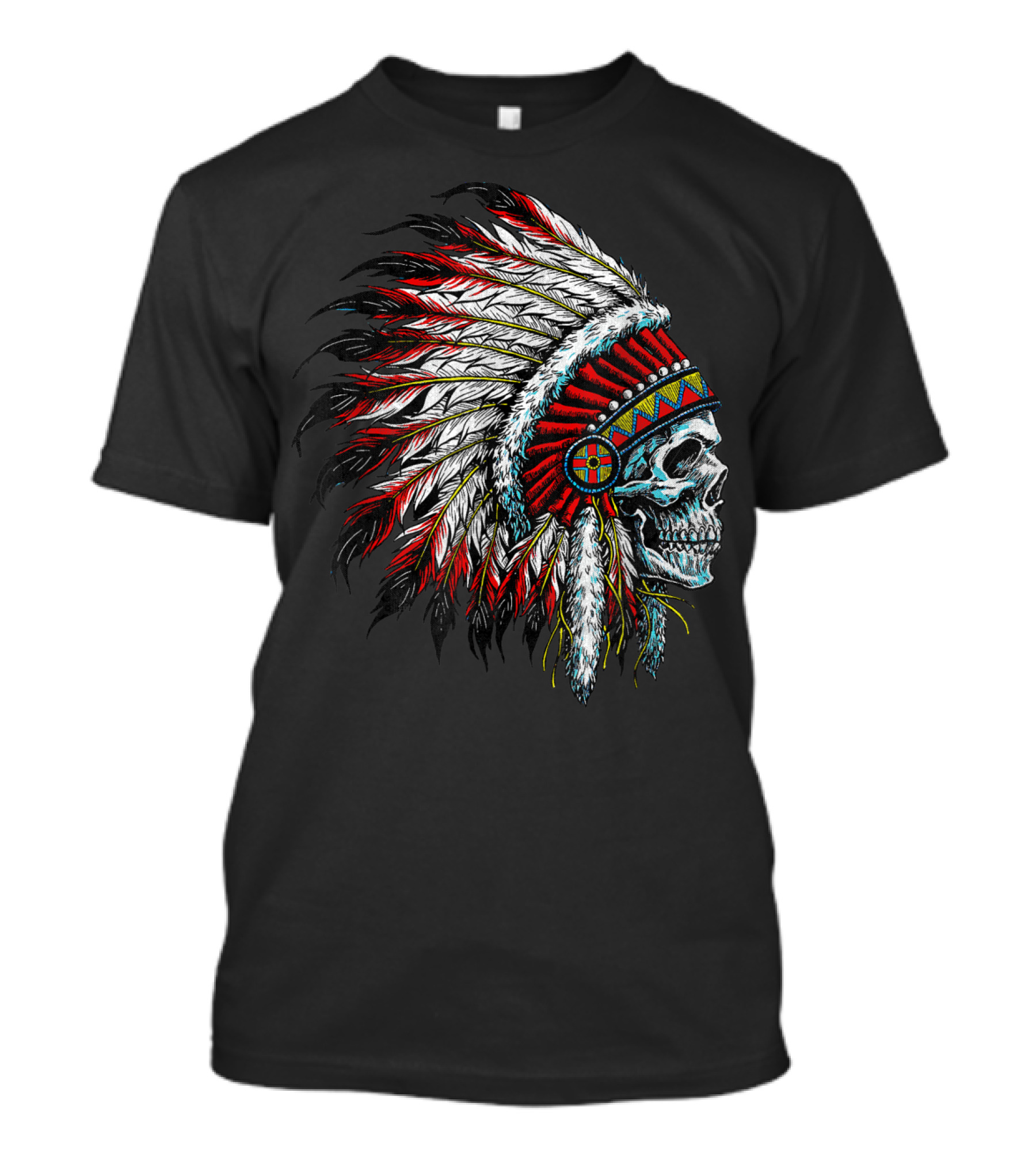 Skull Native Indian Chief Eagle Feather Headdress Vintage American T-Shirt
