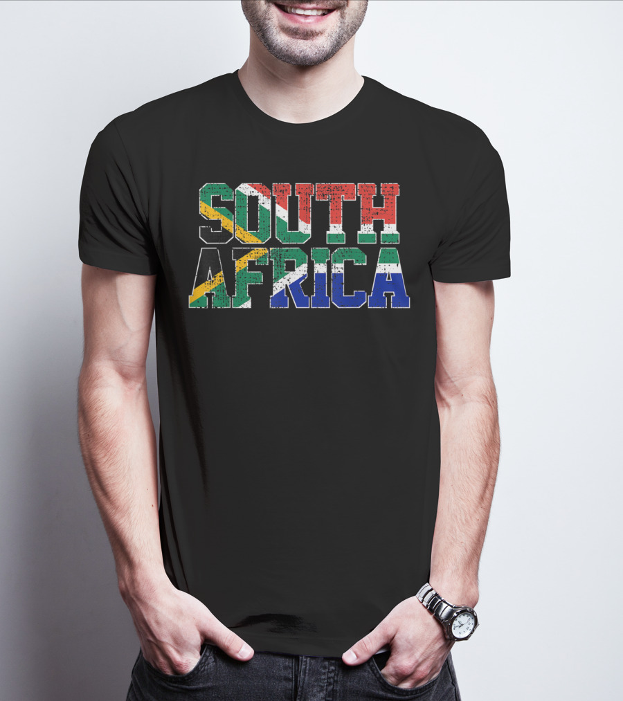 South Africa National Flag Proud AF Bold Patriotic Text T-Shirt