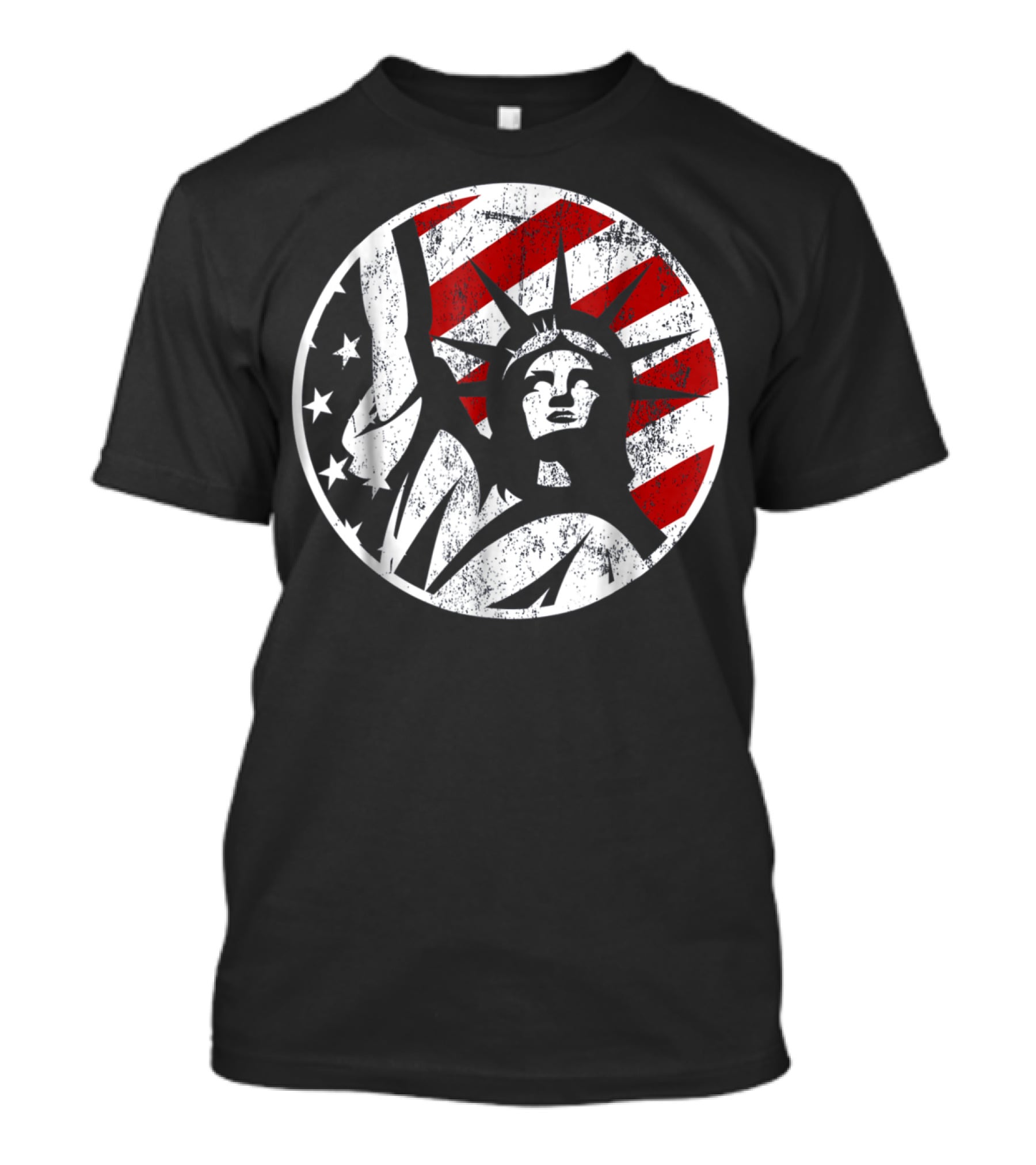 Statue Of Liberty NYC American Flag Circle Stars Stripes T-Shirt