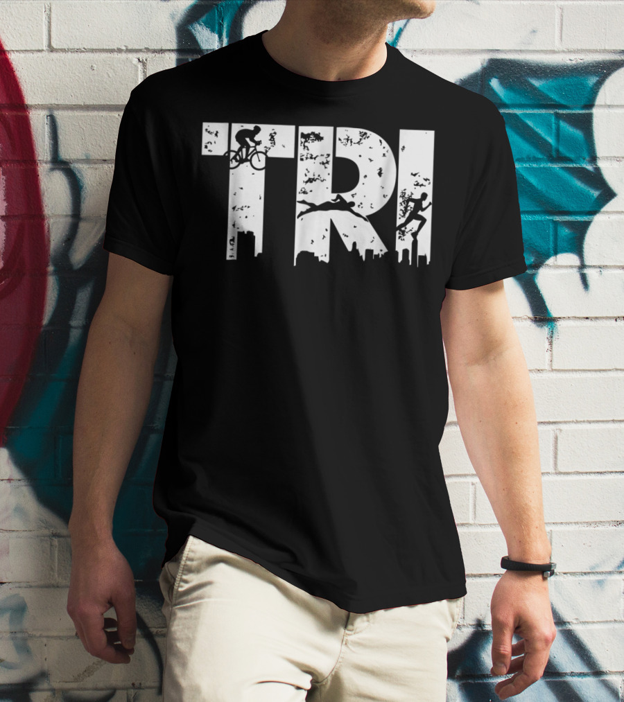 Triathlon Endurance Sports Triathlete Cycling Swimming Running Skyline T-Shirt