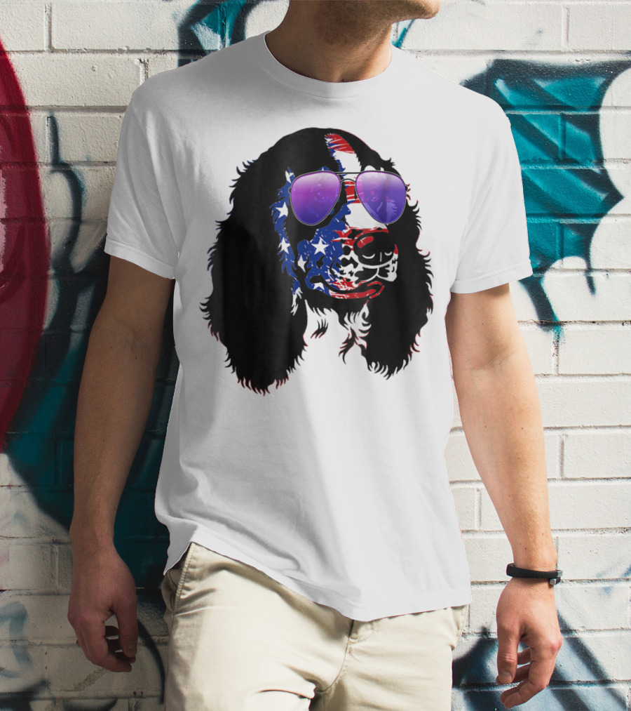 US Flag English Springer Spaniel With Sunglasses T-Shirt