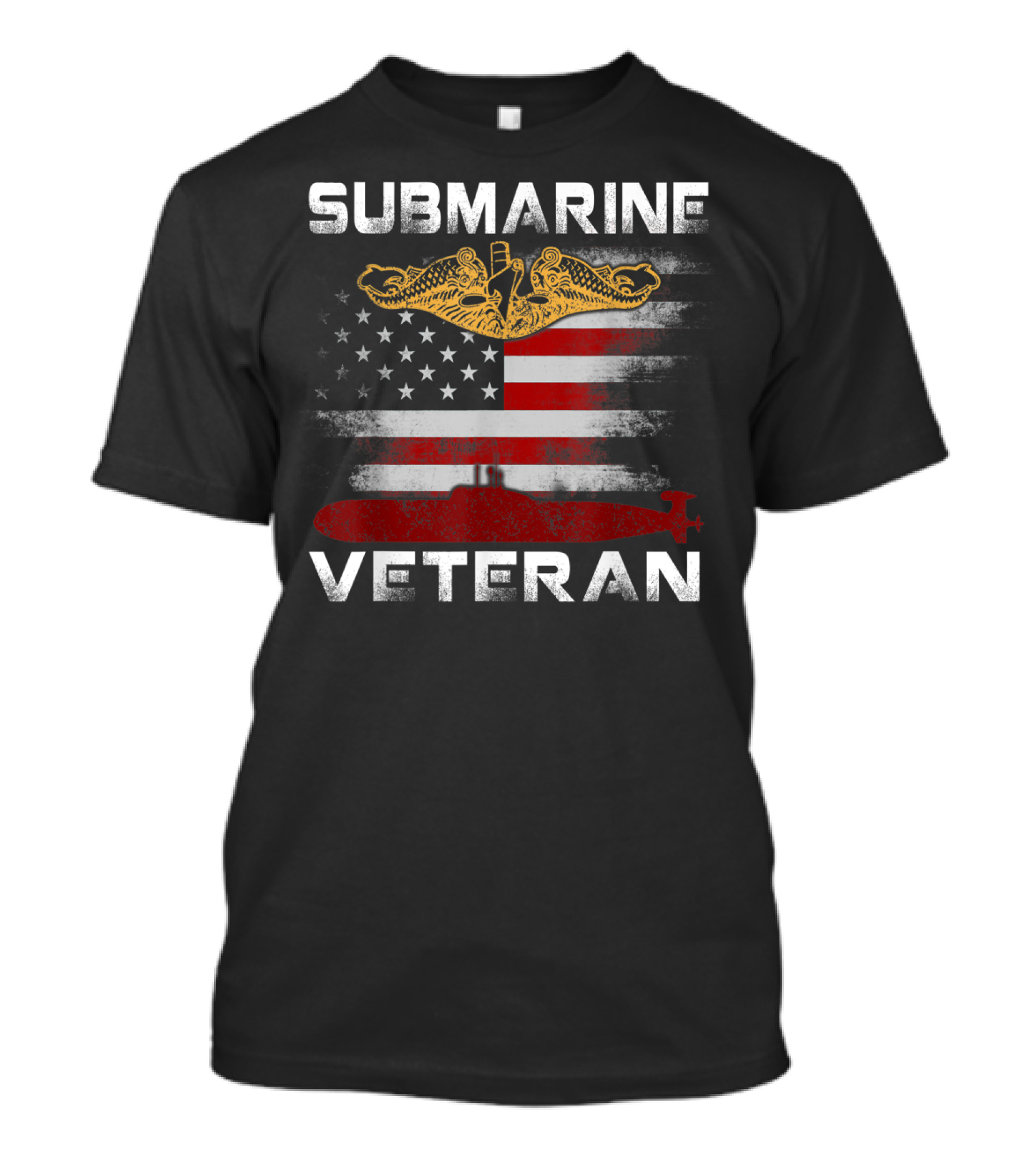 Submarine Veteran American Flag US Navy Vet Emblem T-Shirt