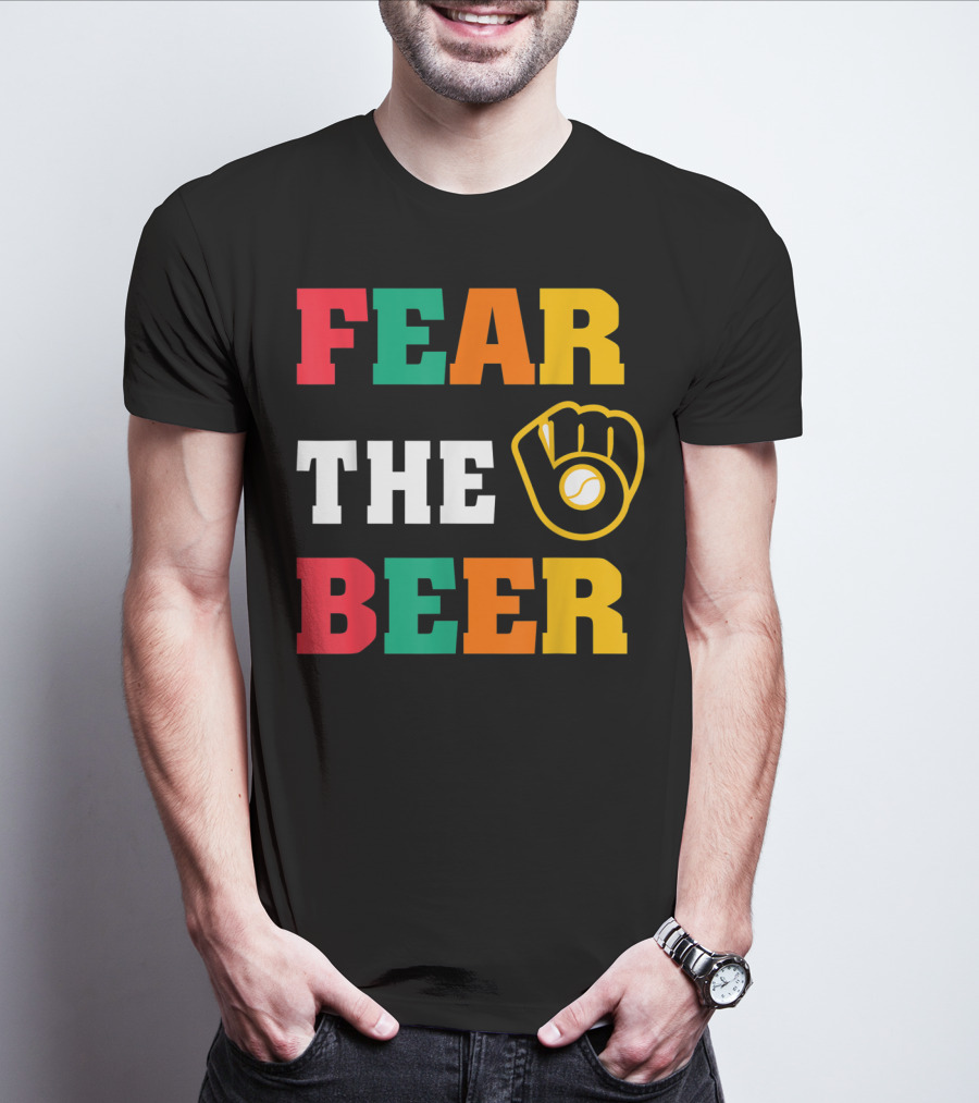 Fear The Beer Brewers Vintage Baseball Glove T-Shirt
