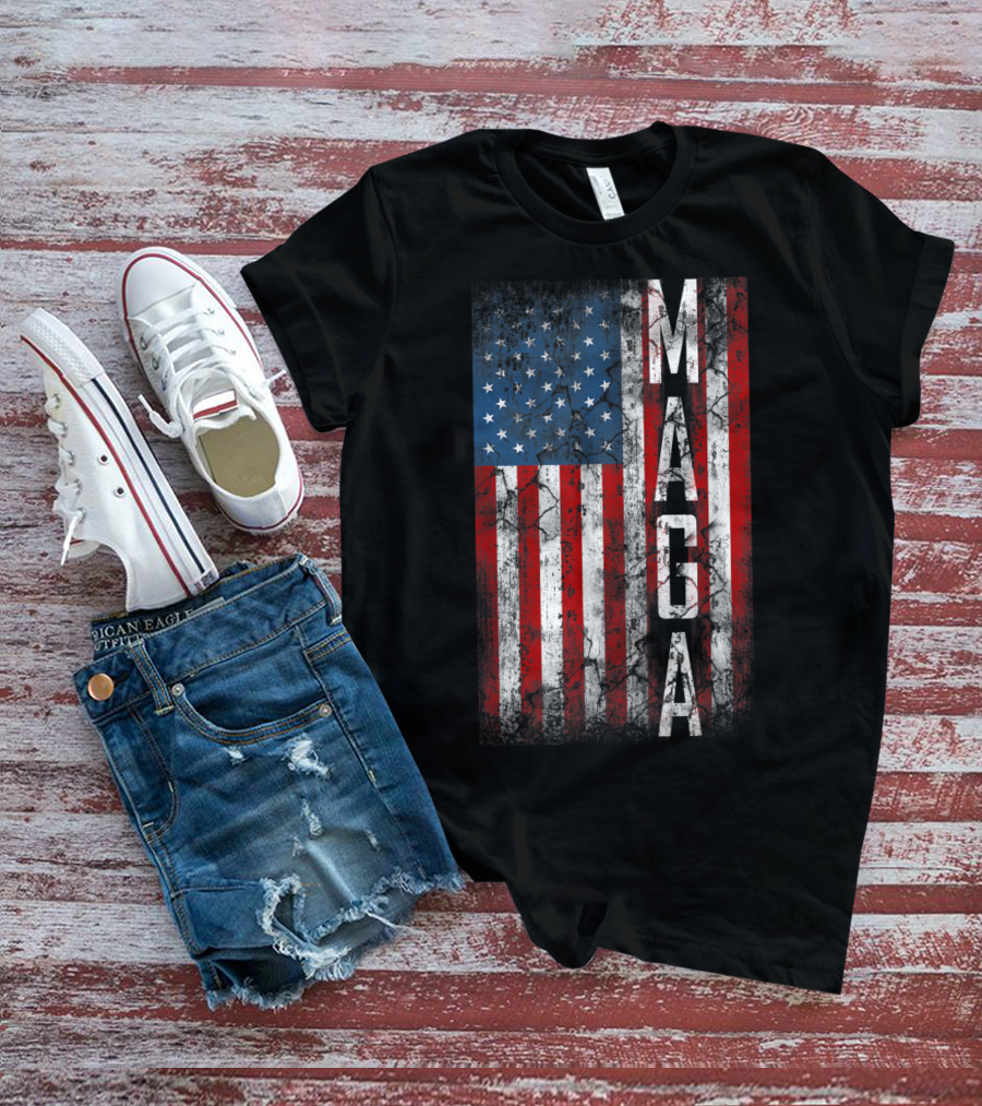 Vintage Grunge MAGA American Flag Distressed Patriotic T-Shirt