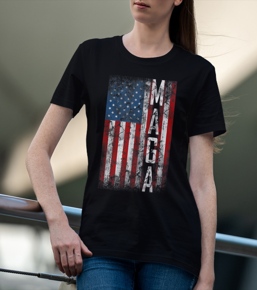 Vintage Grunge MAGA American Flag Distressed Patriotic T-Shirt
