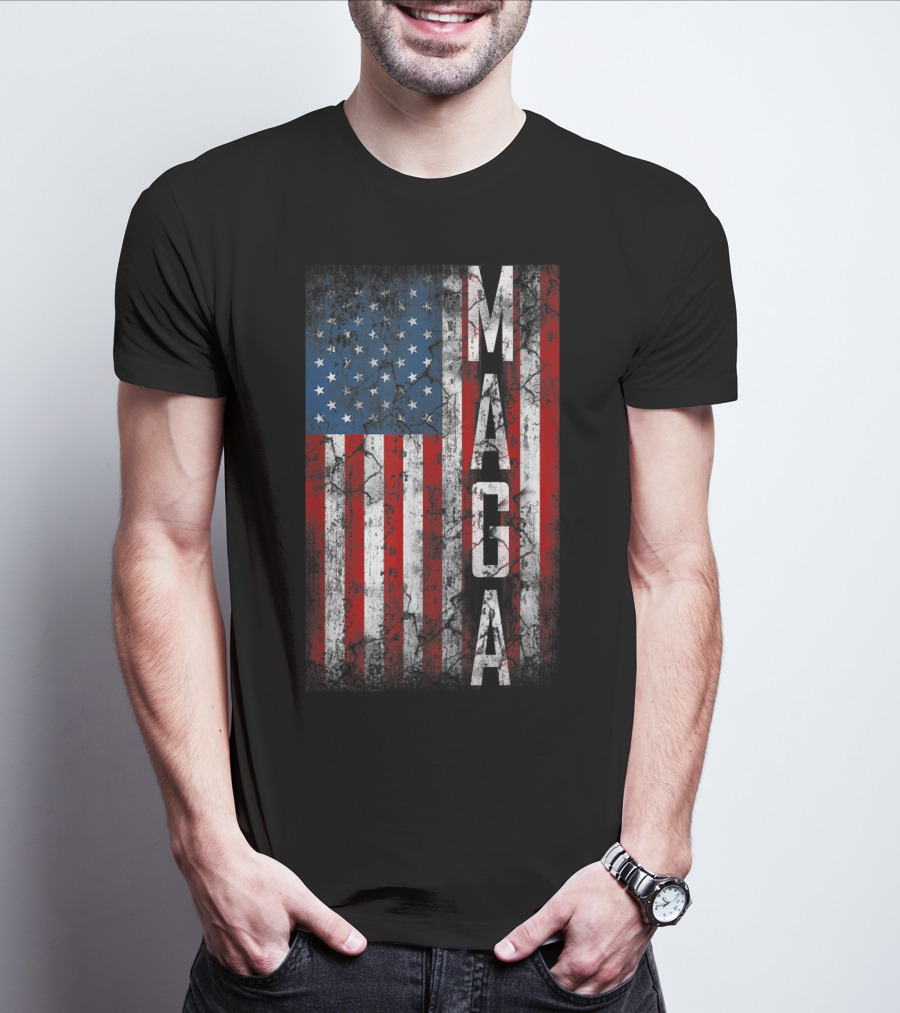 Vintage Grunge MAGA American Flag Distressed Patriotic T-Shirt