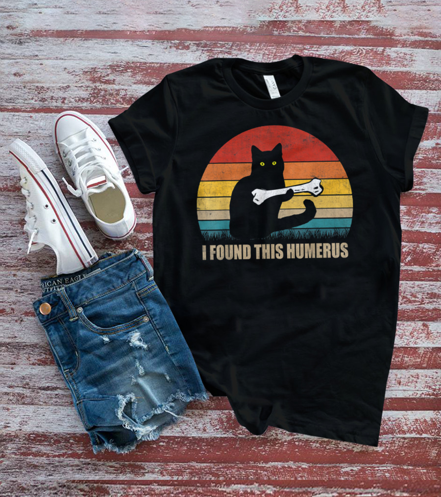 Vintage I Found This Humerus Cat Lover Retro Sunset T-Shirt