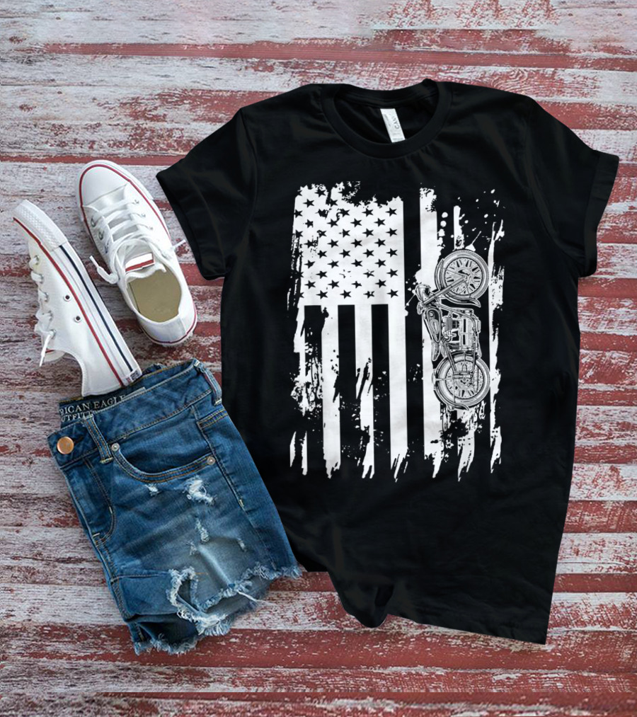 Vintage Motorcycle American Flag T-Shirt